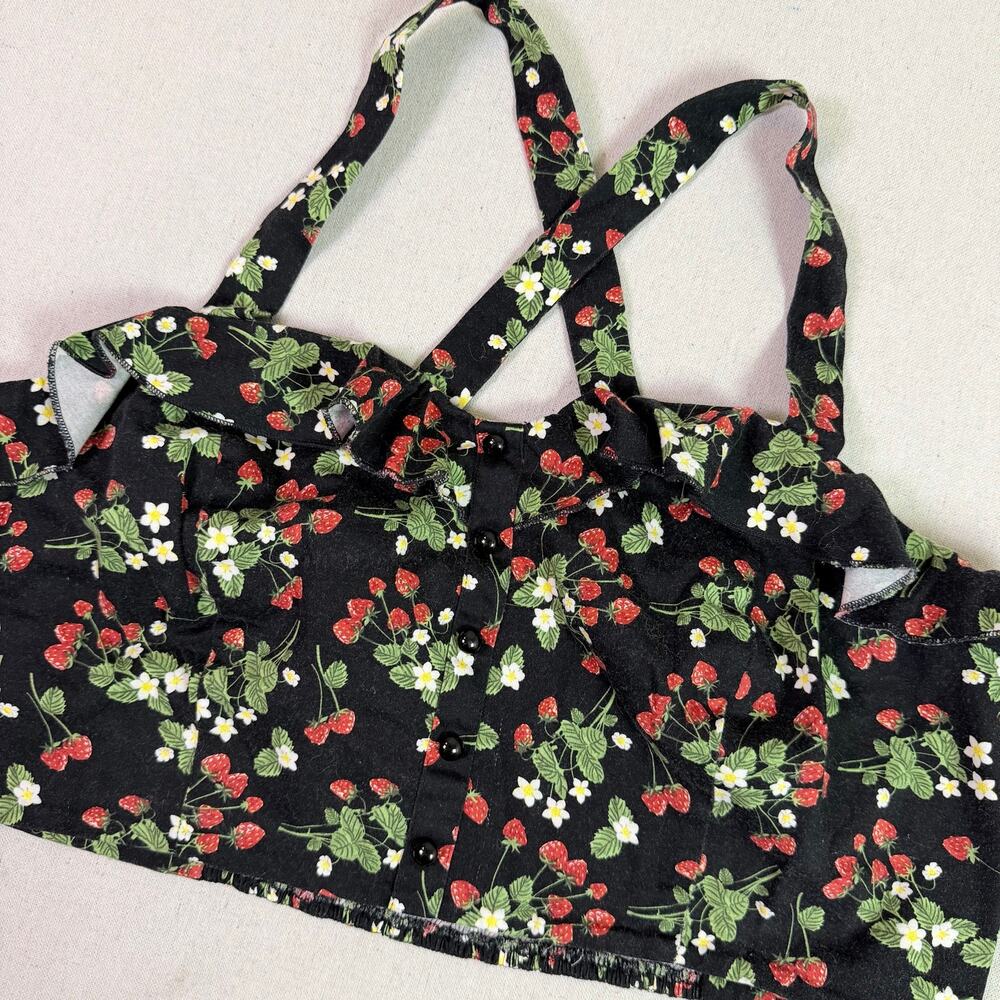 Collectif Wild Strawberry Frill Crop Top Womens 2XL Strap Retro Pinup Rockabilly